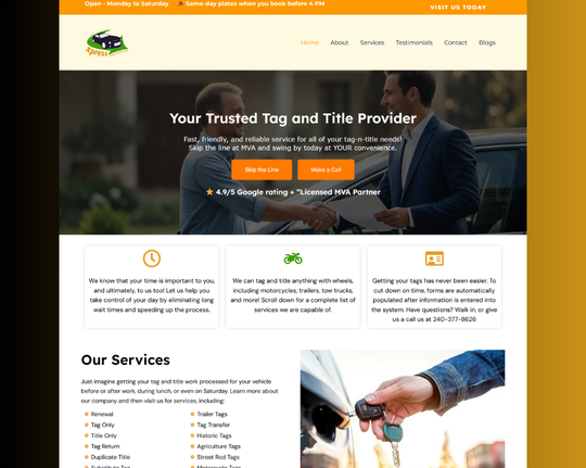 Tag and title service website design