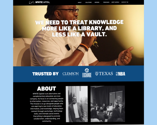 Website layout with educational focus.