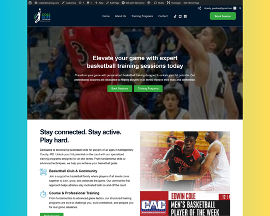 Basketball training program promotional website