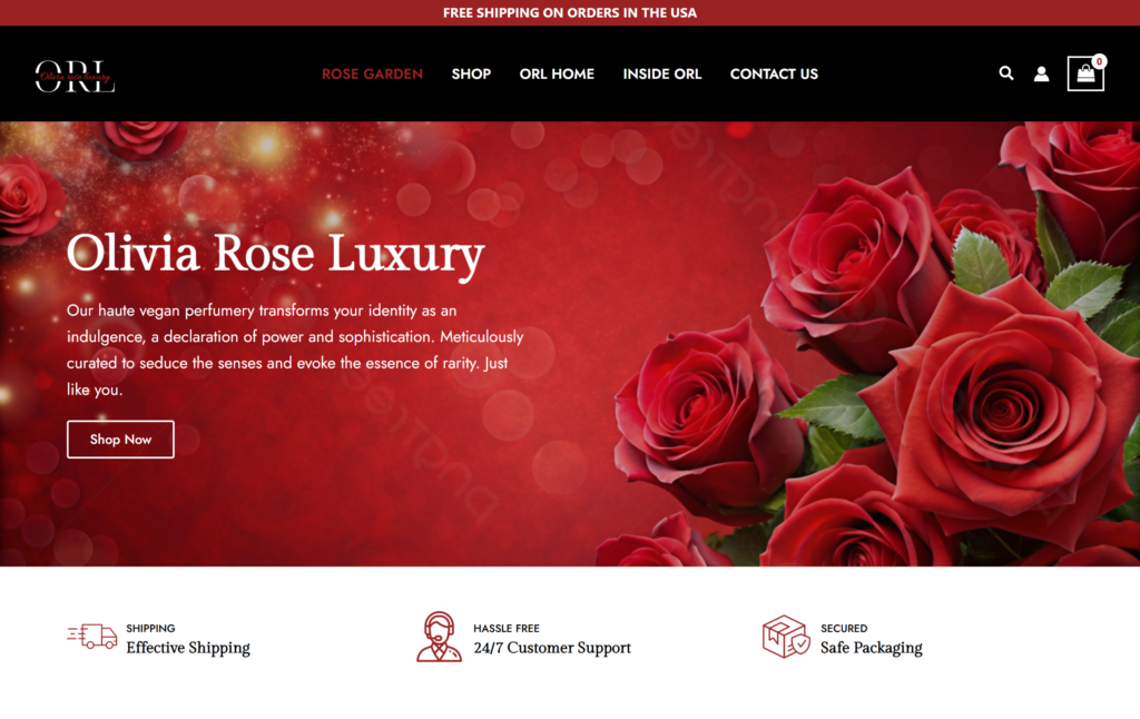 Elegant website with red roses