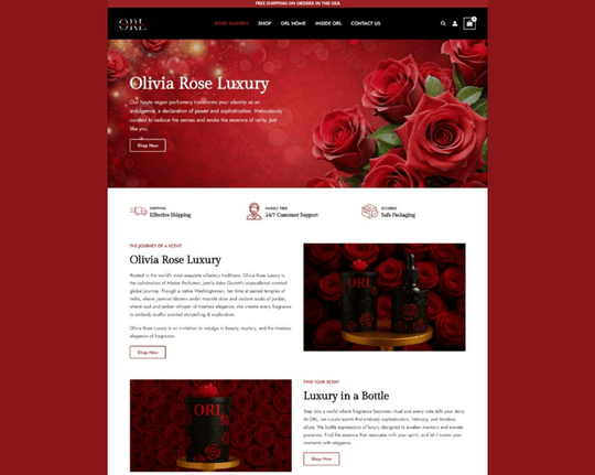 Elegant website for luxury rose products