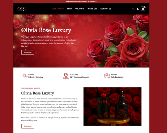 Elegant website featuring luxury roses.