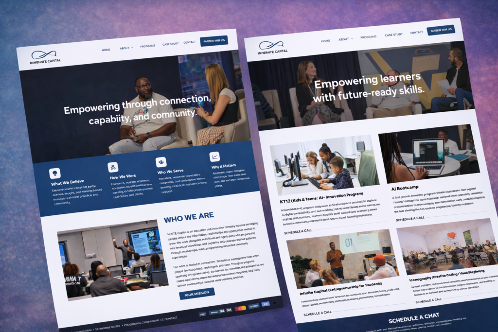 Website showcasing educational programs and services.