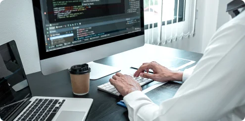 Person coding at a desk