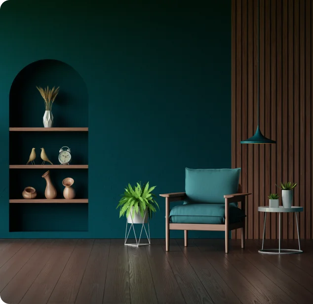 Modern interior with plants and decor