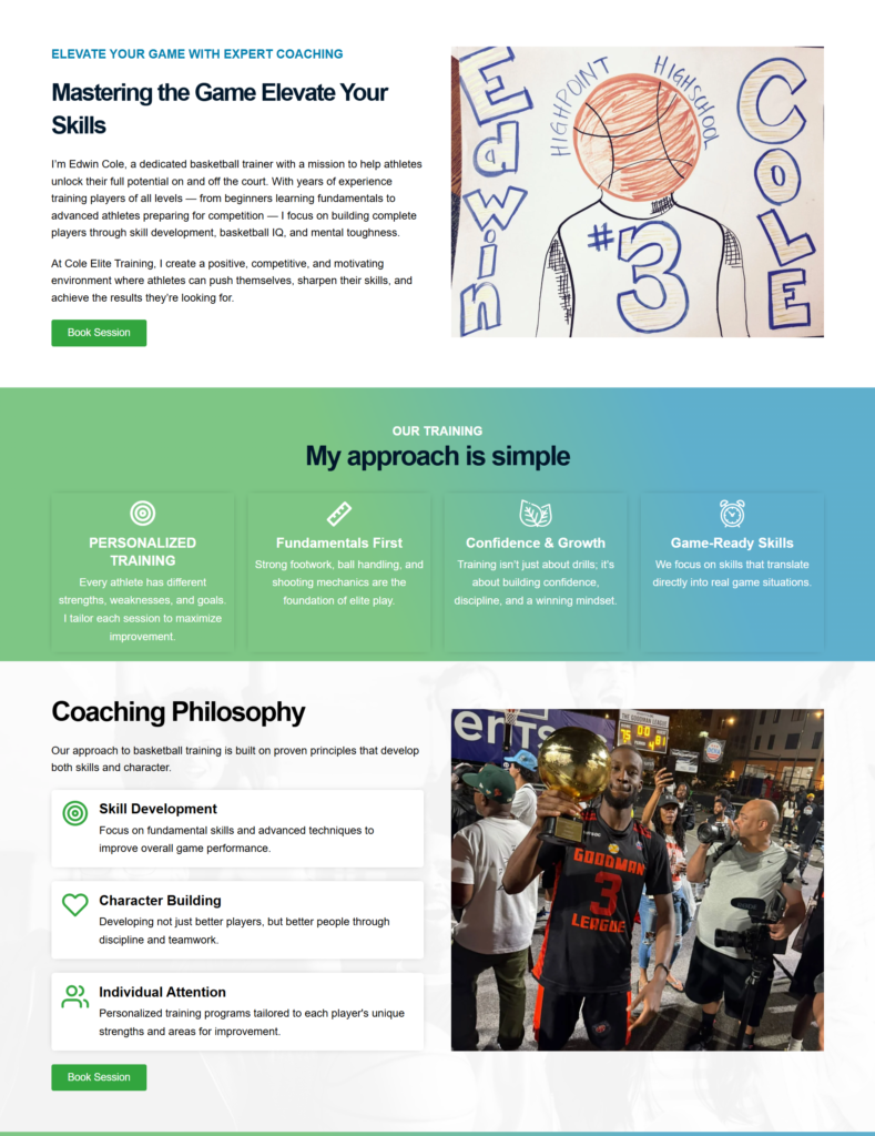 Basketball training program promotional material.