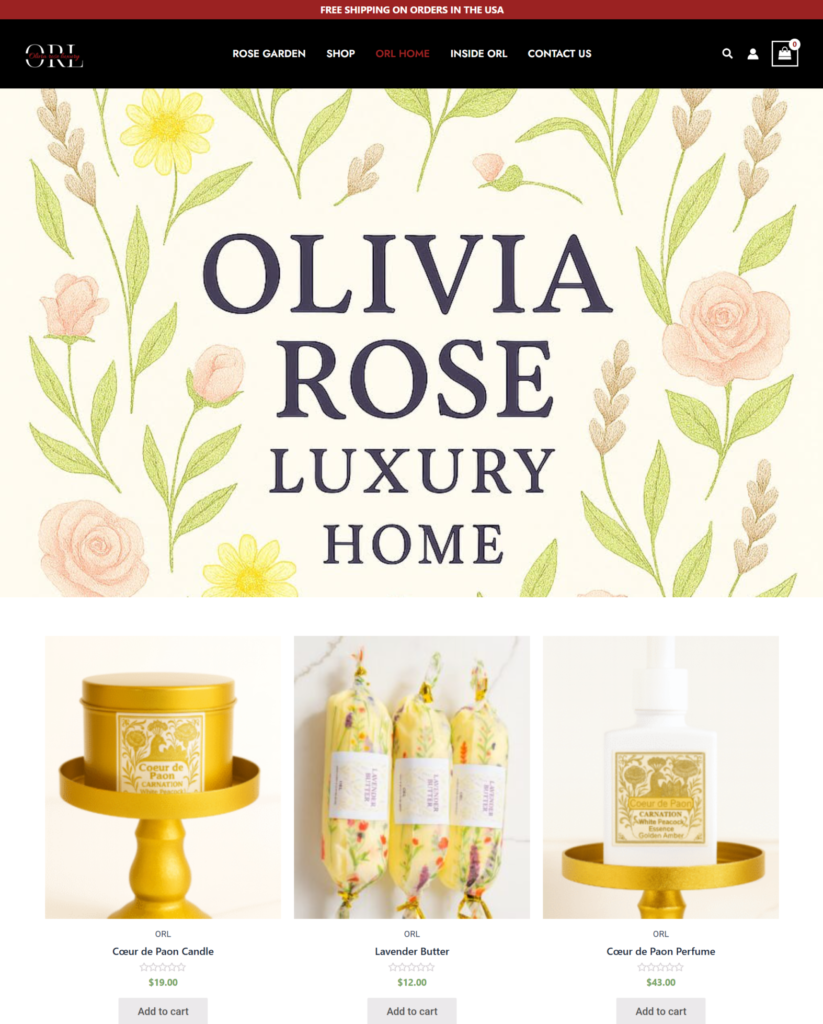 Olivia Rose luxury home products display