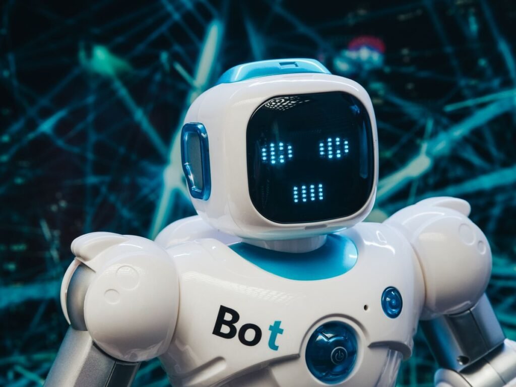 Robot with a digital face representing computer vision