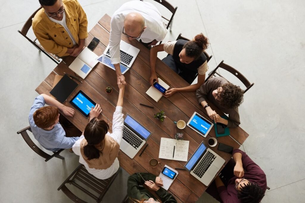 Marketing team collaborating in a Maryland agency office