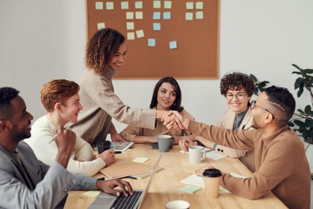 Business team collaborating on AI adoption