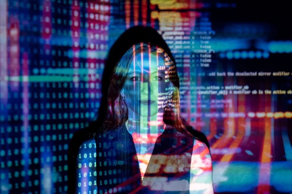 Digital data over a face representing language processing